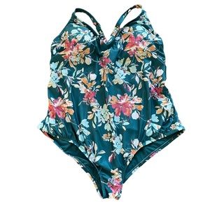 ModCloth Teal Floral Swim One Piece
